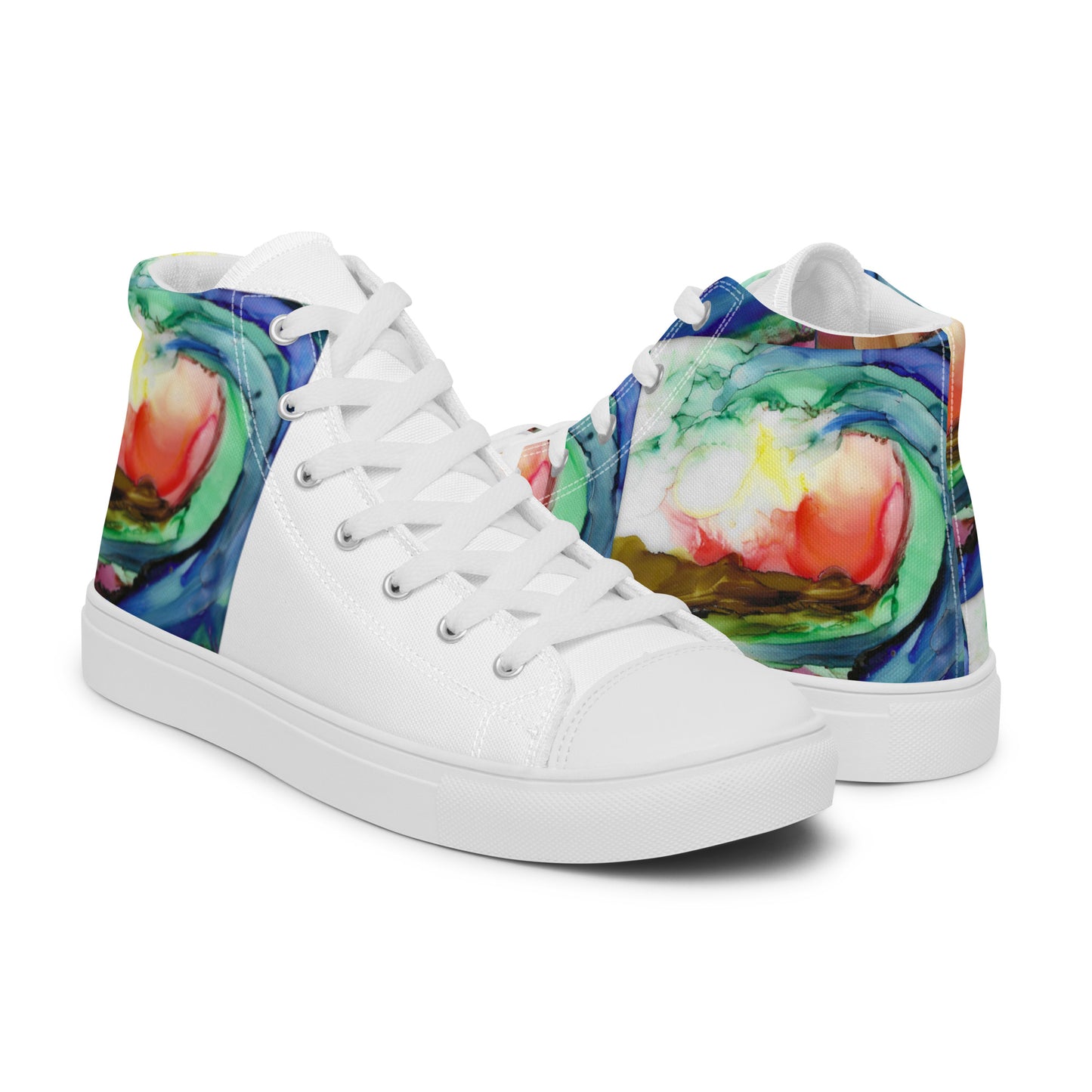 Wave Tile Print Men’s high top canvas shoes