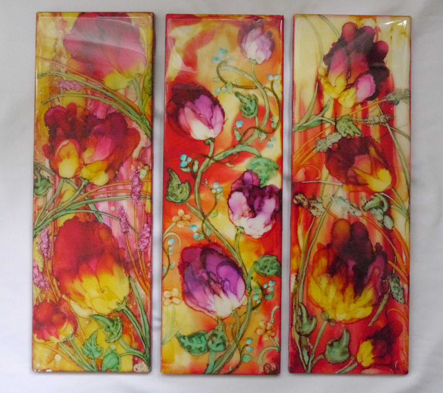 Red Burst Flower Triptych