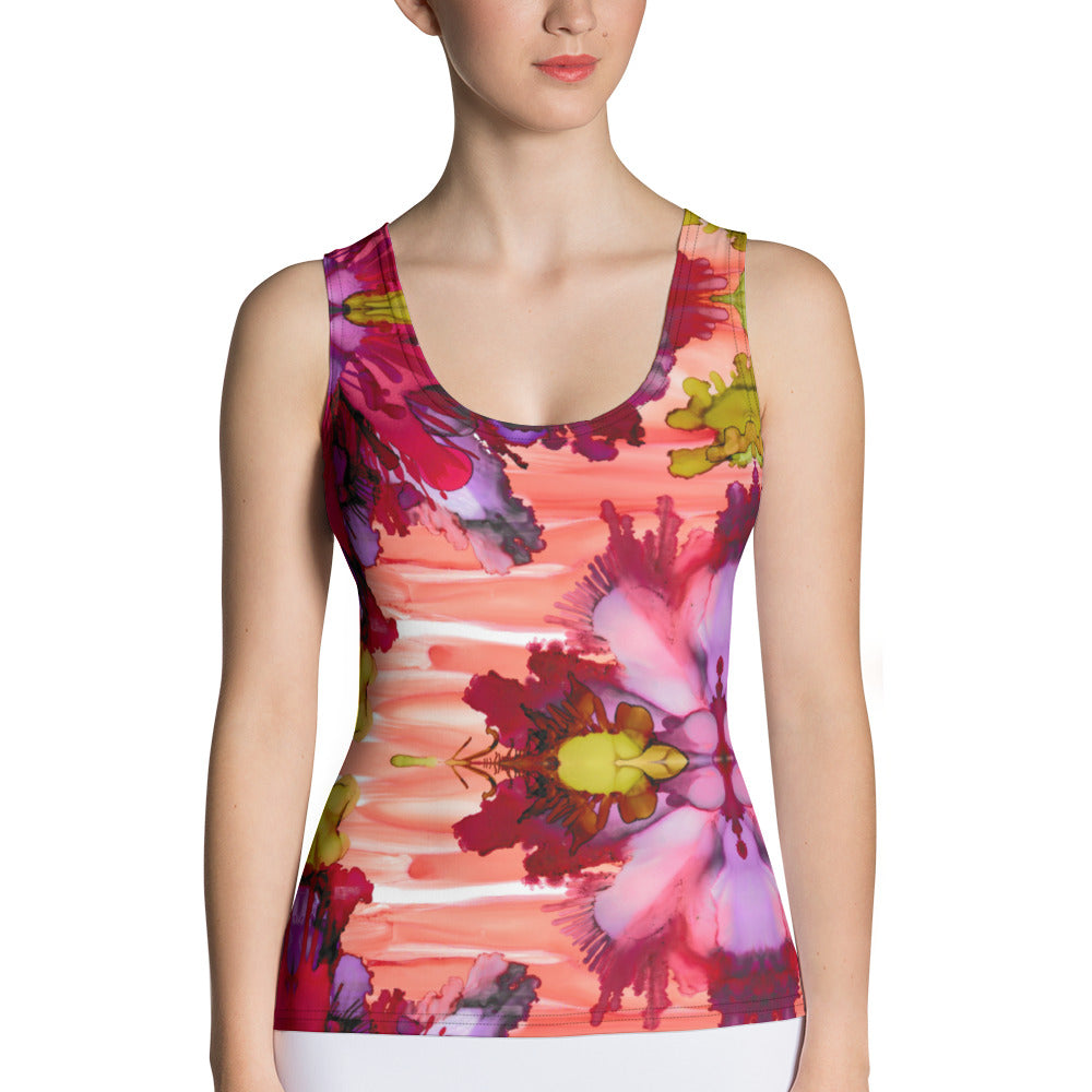 Red Flower Burst Tank Top