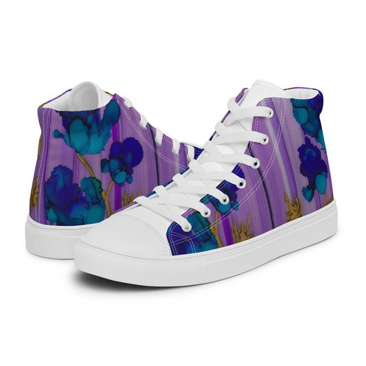 Blue Flower Pedal Women’s high top canvas shoes